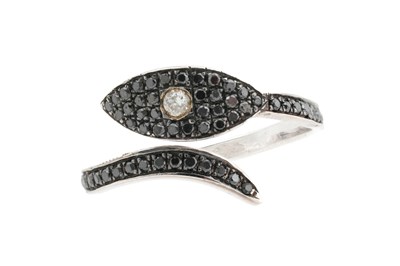 Lot 48 - A WHITE METAL DIAMOND AND MARCASITE OPEN RING