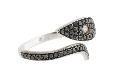 Lot 48 - A WHITE METAL DIAMOND AND MARCASITE OPEN RING