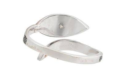 Lot 48 - A WHITE METAL DIAMOND AND MARCASITE OPEN RING