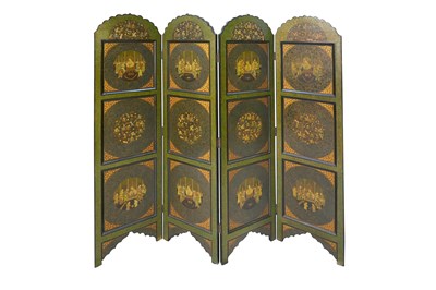 Lot 159 - A KASHMIRI LACQUER FOLDING SCREEN