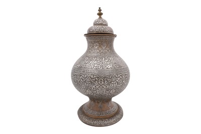 Lot 45 - A LARGE DAMASCUS SILVER INLAID BRASS LIDDED VASE