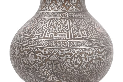 Lot 45 - A LARGE DAMASCUS SILVER INLAID BRASS LIDDED VASE