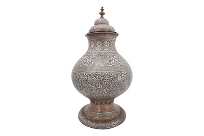 Lot 45 - A LARGE DAMASCUS SILVER INLAID BRASS LIDDED VASE