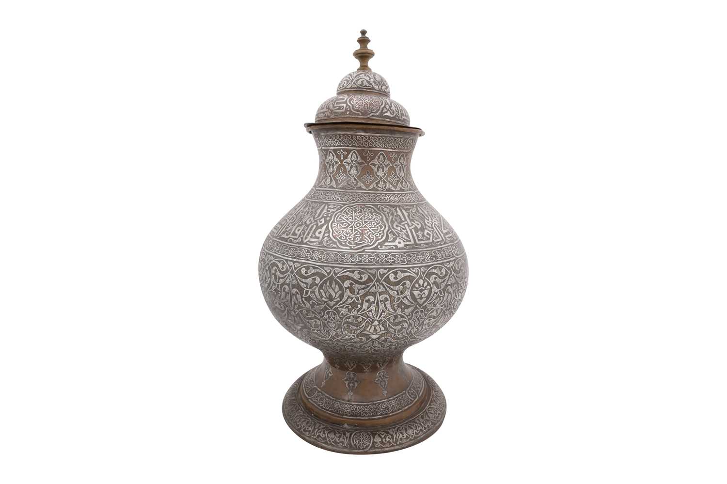 Lot 45 - A LARGE DAMASCUS SILVER INLAID BRASS LIDDED VASE