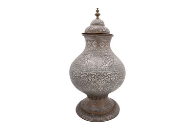 Lot 45 - A LARGE DAMASCUS SILVER INLAID BRASS LIDDED VASE