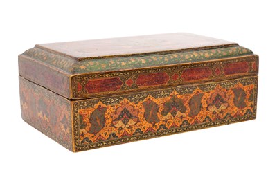 Lot 155 - A QAJAR LACQUER PAPIER-MÂCHÉ BOX