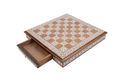 Lot 255 - AN OTTOMAN SYRIAN MOTHER-OF-PEARL INLAID WOODEN CHESS BOARD