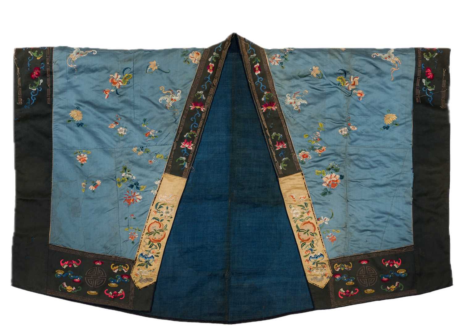 Lot 2 - A CHINESE EMBROIDERED DAOIST PRIEST’S BLUE SILK ROBE OF DESCENT, JIANGYI