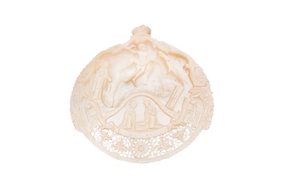Lot 245 - A MOTHER-OF-PEARL BETHLEHEM SHELL CARVING DEPICTING THE ASCENSION OF JESUS