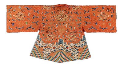 Lot 1 - A CHINESE EMBROIDERED WEDDING ‘DRAGON’ RED SILK ROBE