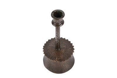 Lot 32 - A RARE MAMLUK VENETO SARACENIC ENGRAVED BRASS CANDLESTICK