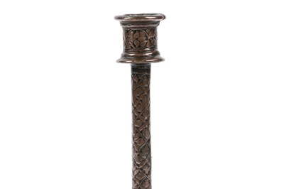 Lot 32 - A RARE MAMLUK VENETO SARACENIC ENGRAVED BRASS CANDLESTICK