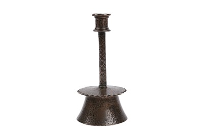 Lot 32 - A RARE MAMLUK VENETO SARACENIC ENGRAVED BRASS CANDLESTICK