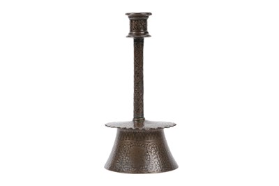 Lot 32 - A RARE MAMLUK VENETO SARACENIC ENGRAVED BRASS CANDLESTICK