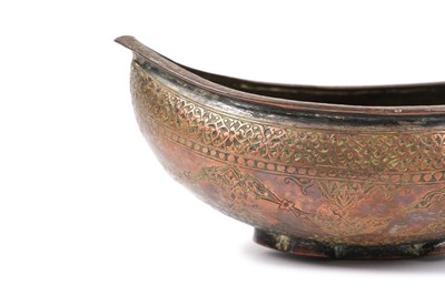Lot 47 - AN INDO-PERSIAN ENGRAVED TINNED COPPER KASHKUL