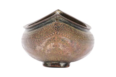 Lot 47 - AN INDO-PERSIAN ENGRAVED TINNED COPPER KASHKUL