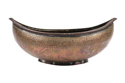 Lot 47 - AN INDO-PERSIAN ENGRAVED TINNED COPPER KASHKUL
