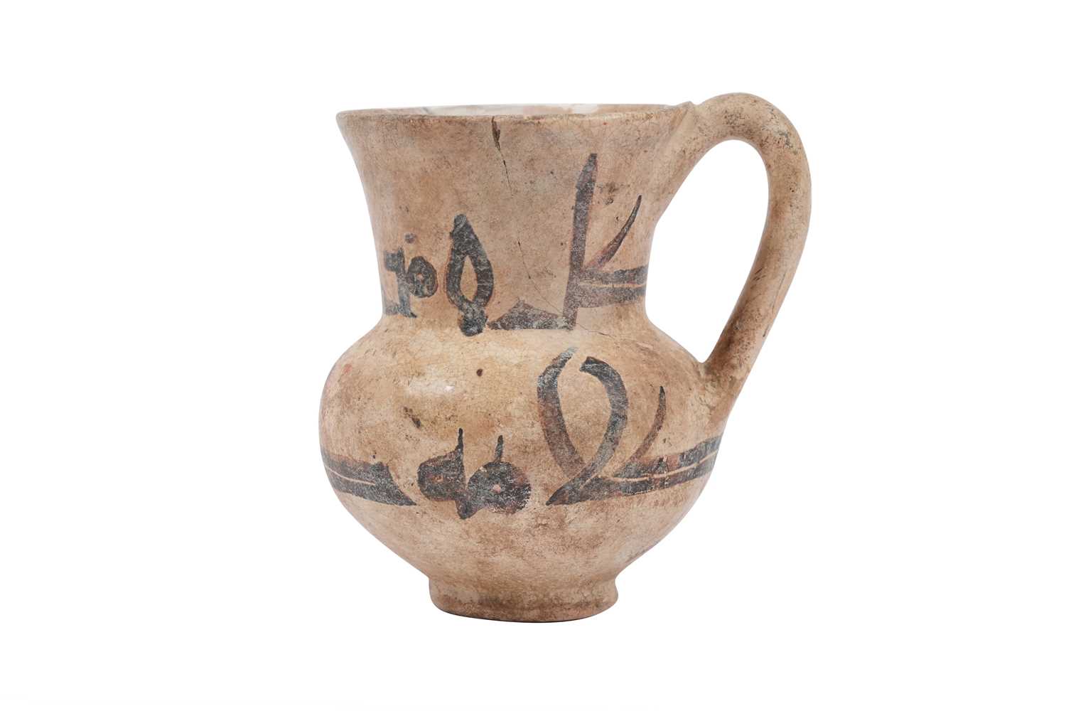 Lot 5 - A SMALL SAMANID POTTERY JUG WITH KUFIC CALLIGRAPHY