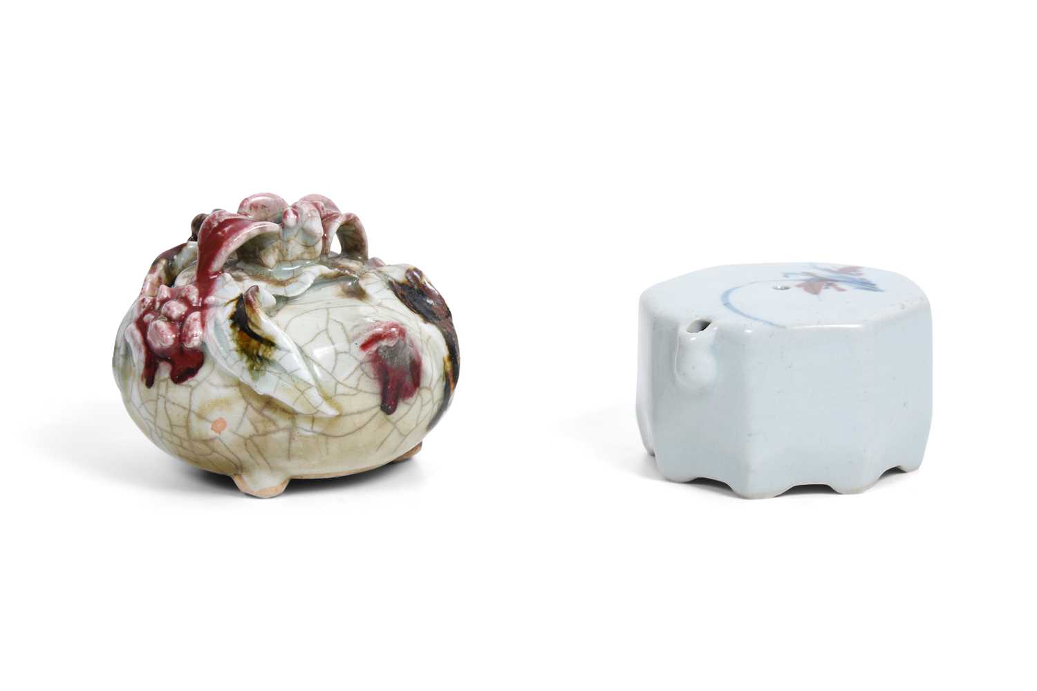 Lot 16 - A CHINESE AND A KOREAN GLAZED POTTERY WATER DROPPER