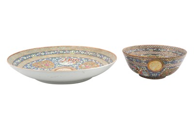Lot 31 - A CHINESE CANTON FAMILLE ROSE BOWL AND A DISH FOR ZILL AL-SULTAN