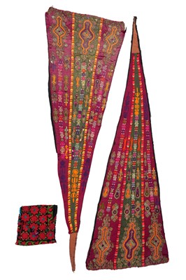 Lot 244 - A PAIR OF PALESTINIAN SKIRT SIDE PANELS (BENAYEK) AND TOBACCO POUCH