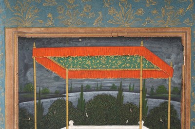 Lot 61 - AN INDIAN MINIATURE DEPICTING A MUGHAL PRINCE WITH HIS CONSORT