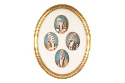 Lot 161 - λ FOUR MUGHAL MINIATURE PORTRAITS ON IVORY