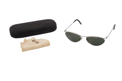 Lot 153 - A PAIR OF BOTTEGA VENETA UNISEX METAL SUNGLASSES WITH LEATHER TRIM