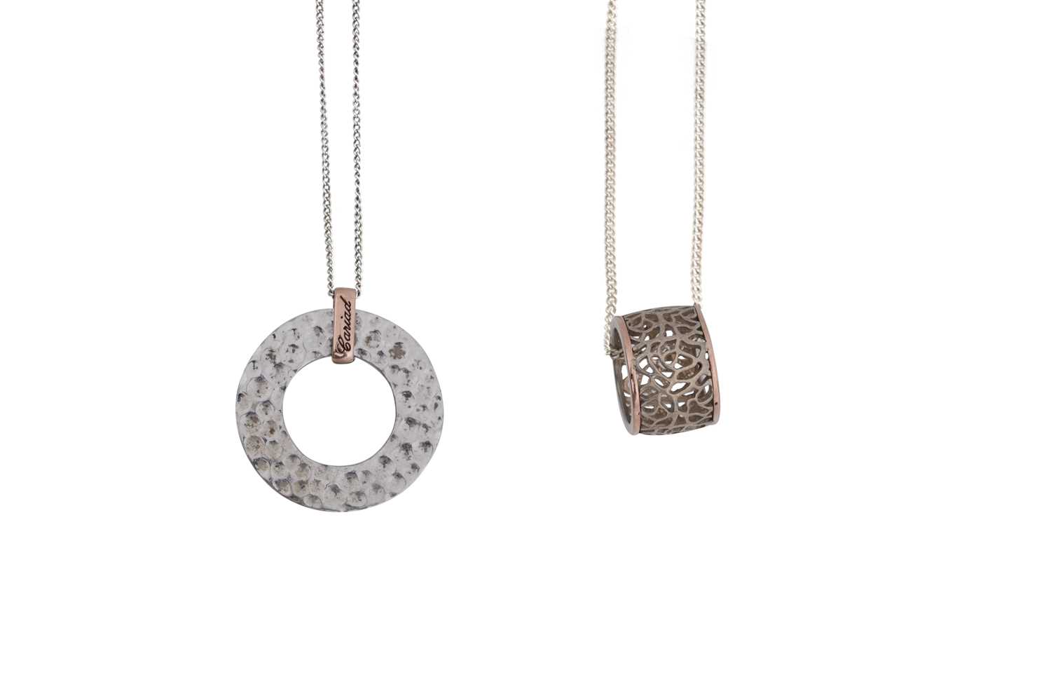 Lot 21 - TWO BOXED SILVER CLOGAU NECKLACE AND PENDANTS