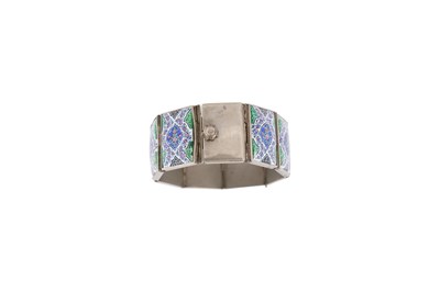 Lot 66 - AN IRANIAN SILVER AND ENAMEL PANEL BRACELET