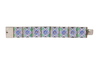 Lot 66 - AN IRANIAN SILVER AND ENAMEL PANEL BRACELET