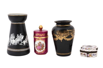 Lot 13 - A LIMOGES CYLINDRICAL LIDDED JAR