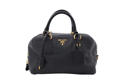 Lot 133 - A PRADA BLACK PEBBLED LEATHER SHOULDER BAG