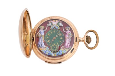 Lot 3 - A 14CT GOLD INVICTA JACQUEMART AUTOMATON QUARTER REPEATING FULL HUNTER POCKET WATCH