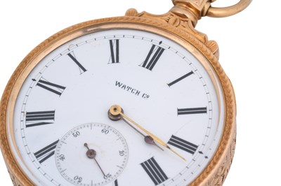 Lot 4 - AN 18CT GOLD AMERICAN WATCH CO. OPEN FACED KEYLESS WIND POCKET WATCH