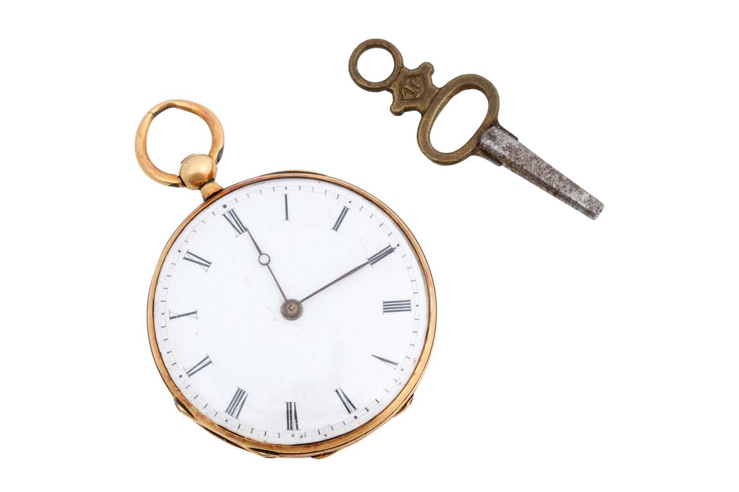 Lot 5 - A FRENCH 9CT GOLD OPEN FACED KEY WOUND POCKET WATCH