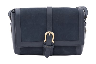 Lot 138 - AN ASPINAL OF LONDON NAVY LEATHER AND SUEDE CROSSBODY BAG WITH EQUESTRIAN CLASP