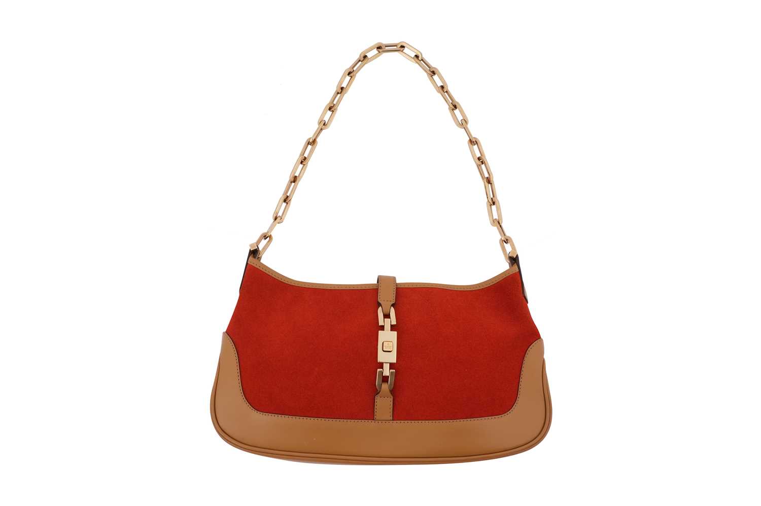 Lot 128 - A GUCCI ‘JACKIE’ BURNT ORANGE SUEDE AND TAN LEATHER SHOULDER BAG