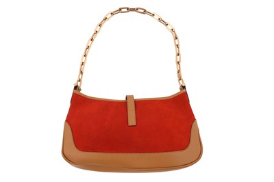 Lot 128 - A GUCCI ‘JACKIE’ BURNT ORANGE SUEDE AND TAN LEATHER SHOULDER BAG