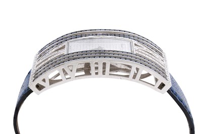 Lot 8 - A CHOPARD 'MONTRE DAME XL' 18CT WHITE GOLD, SAPPHIRE AND DIAMOND LADIES WRISTWATCH