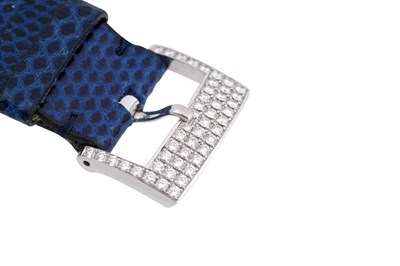 Lot 8 - A CHOPARD 'MONTRE DAME XL' 18CT WHITE GOLD, SAPPHIRE AND DIAMOND LADIES WRISTWATCH