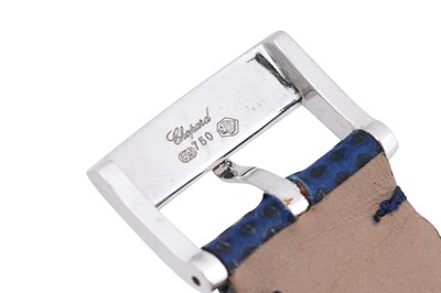 Lot 8 - A CHOPARD 'MONTRE DAME XL' 18CT WHITE GOLD, SAPPHIRE AND DIAMOND LADIES WRISTWATCH