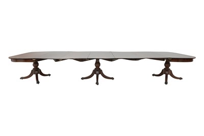 Lot 79 - AN UNUSUAL 19TH CENTURY AND LATER MAHOGANY TRIPLE PEDESTAL EXTENDING CONCERTINA DINING TABLE