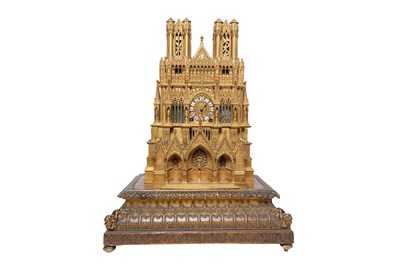 Lot 30 - AN EXCEPTIONAL ORMOLU ARCHITECTURAL MANTEL CLOCK IN THE FORM OF REIMS CATHEDRAL