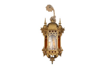 Lot 77 - A LARGE STAINED GLASS HALL LANTERN