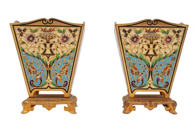 Lot 34 - TWO GILT-BRONZE AND CHAMPLEVÉ ENAMEL JARDINIÈRES IN THE MANNER OF BARBEDIENNE