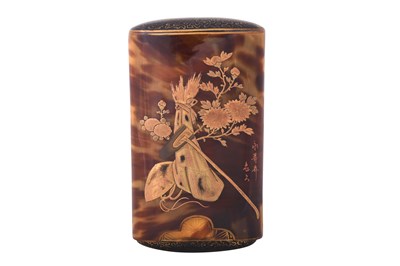 Lot 67 - λ A JAPANESE GILT-DECORATED TORTOISE SHELL CIGARETTE CASE