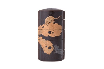 Lot 63 - A JAPANESE BLACK LACQUER FOUR-CASE ‘RATS’ INRO