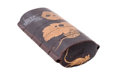 Lot 63 - A JAPANESE BLACK LACQUER FOUR-CASE ‘RATS’ INRO