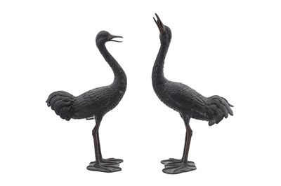 Lot 8 - A PAIR OF BRONZE CRANE WATER FEATURES